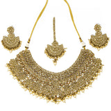 Champagne and gold Set of three pieces: a necklace, earrings, and bindi (forehead piece)