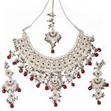 Silver & Red 3 piece set with earrings and forehead piece