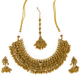 Traditional dark gold 3 piece set: Necklace with earrings and bindi (forehead piece)