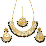 Black, Gold, Silver 3 piece Necklace with earrings and bindi