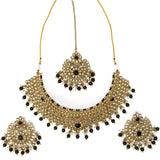 Choker necklace with earrings and bindi (forehead piece)Color: Black, Gold/Champagne, Silver