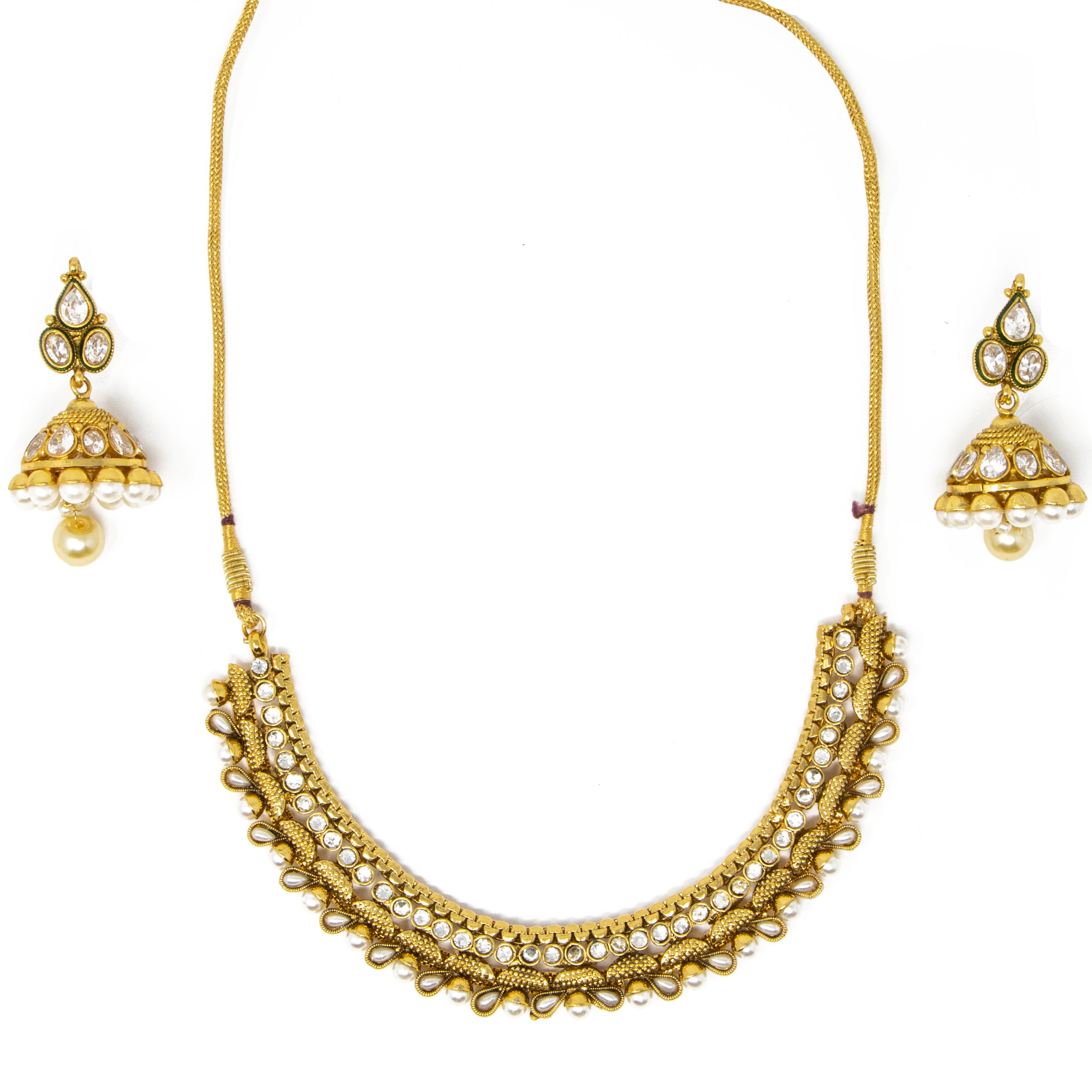 Gold   3 piece set: Necklace with earrings and bindi (forehead piece)
