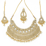 FULL Bridal Set: Choker Necklace, Long necklace, earrings, bindi (forehead piece), tikka, 2 hand panja's.
