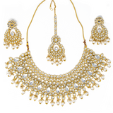 Necklace with earrings and bindi (forehead piece), Color: Gold, Ivory, Silver