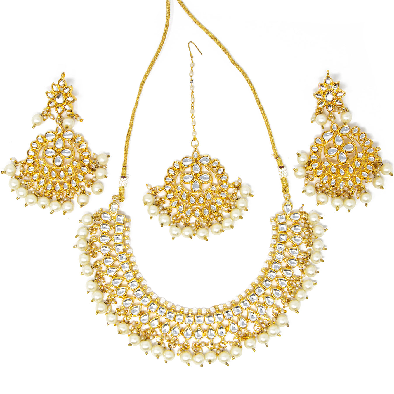 Gold and Ivory 3 piece Necklace with earrings and bindi 