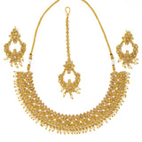   3 piece s Gold jewelery set: Necklace with earrings and bindi (forehead piece)