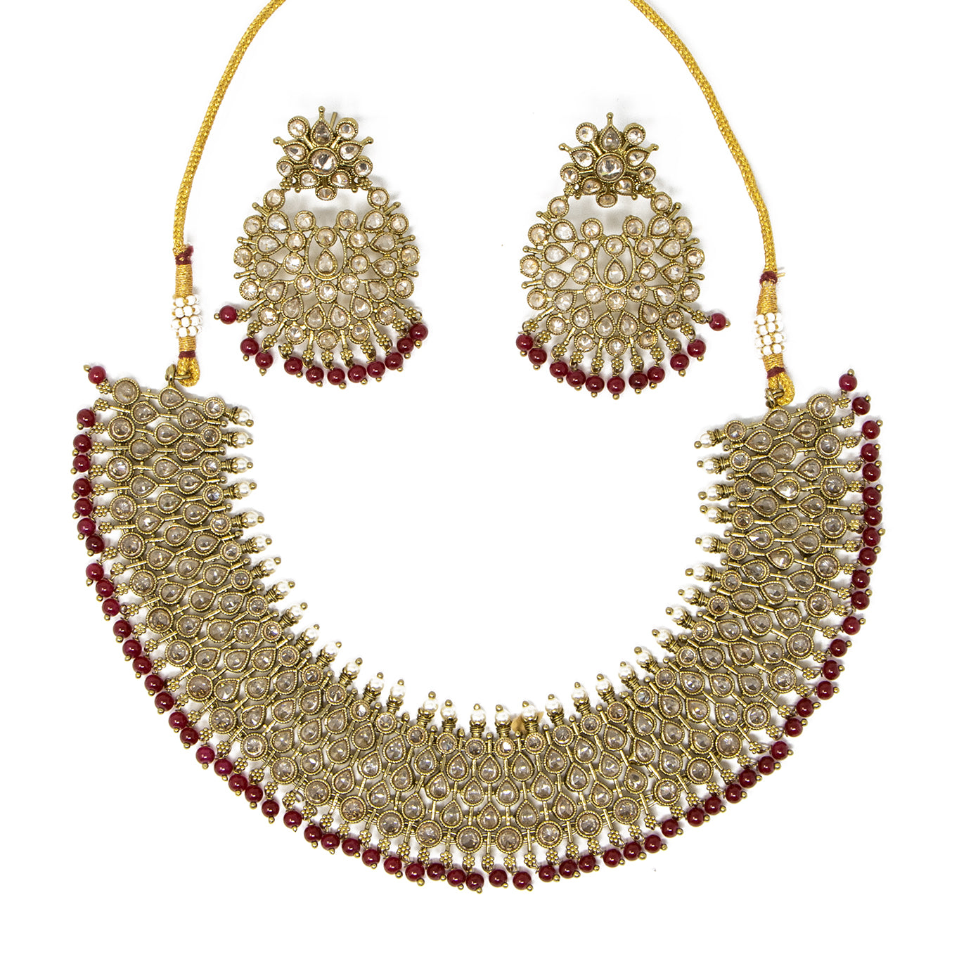 A Champagne Gold and Red 2 piece traditional set: Necklace with earrings.