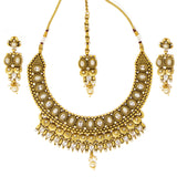 Gold   3 piece set: Traditional necklace with earrings and bindi (forehead piece)