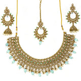Multi-color champagne jewelry set- covered in beautiful turquoise blue stones, clear crystals, & mini pearls 