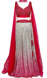 Hot pink & silver ombre Lehenga embellished with Embroidery, Cut Dana work, has Plunging Neckline crop top