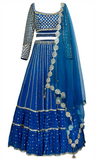 3-piece blue, designer lehenga with shimmering embroidery by Vvani by Vani Vats
