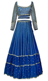 Blue, custom-made designer lehenga with shimmering embroidery by Vvani by Vani Vats with shimmering embroidery