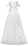 Bridal White dress with modern lace fabric by Mani K Jassal, Perfect for ceremony and reception!