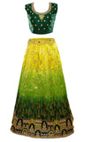Banarsari green/yellow ombre silk lehenga with blouse, skirt, and the dupatta gold prints embroidered