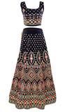 Georgette Black/dark navy lehenga set has colorful mirror work embroidery comes with net dupatta    