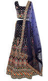 3 piece black/dark navy lehenga set with colorful mirror work embroidery 