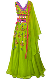 Gorgeous green organza lehenga by Preeti S Kapoor with matching short blouse