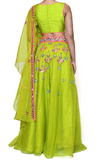 Stunning Green organza lehenga by Preeti S Kapoor with matching short blouse & stunning mirror work