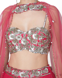 Fuchsia designer lehenga with silver sequins, comes with matching sleeveless blouse & dupatta by Preeti S Kapoor