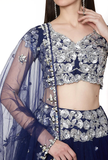 Midnight blue lehenga pair with matching petticoat. Designer: Preeti S Kapoor