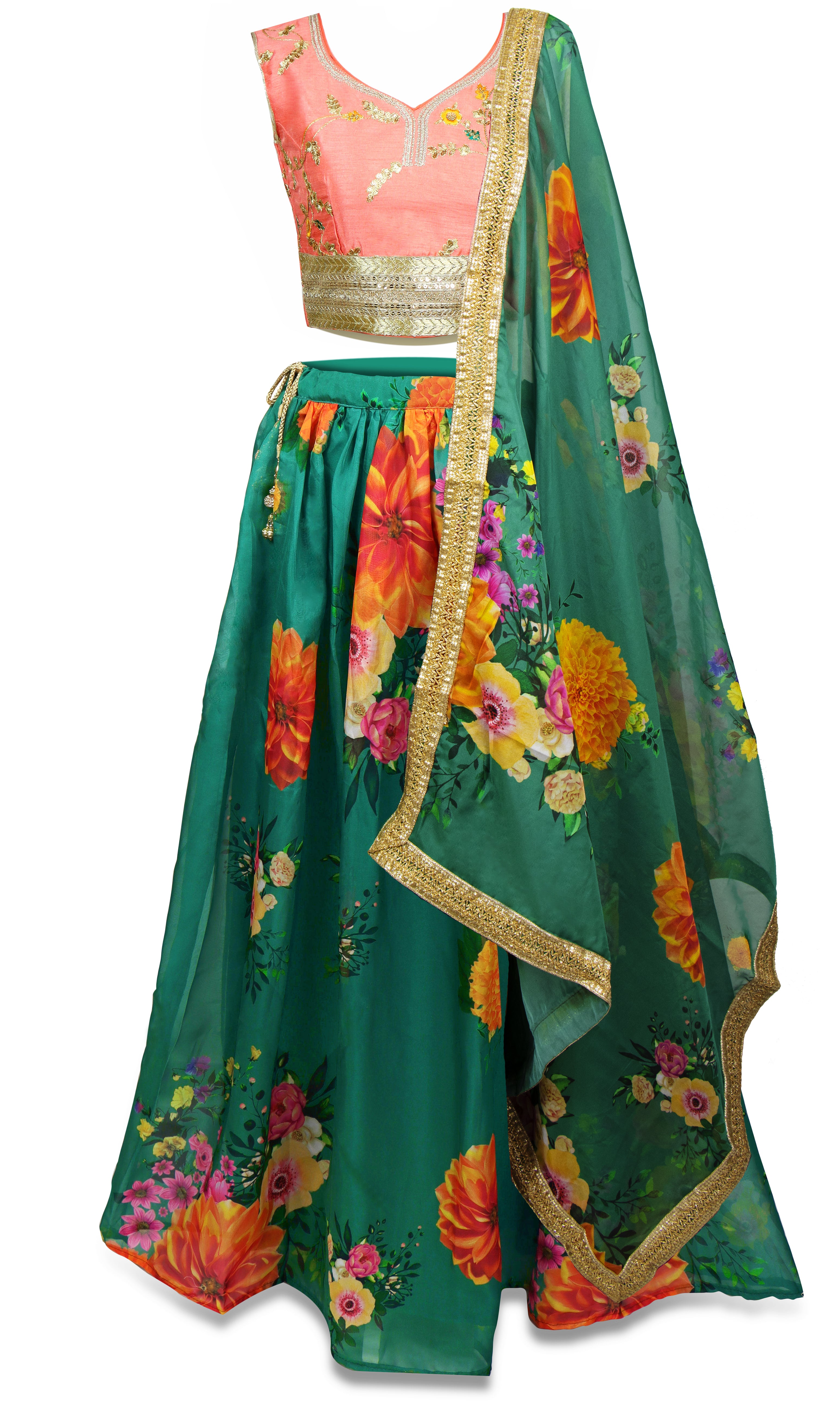 Wildflower Lehenga with Gold thread made blouse with wildflower Duppta. Place your order.